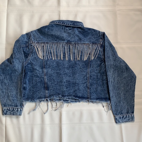 THRILL Denim Rhinestone Tassel Jacket - Picture 2 of 2